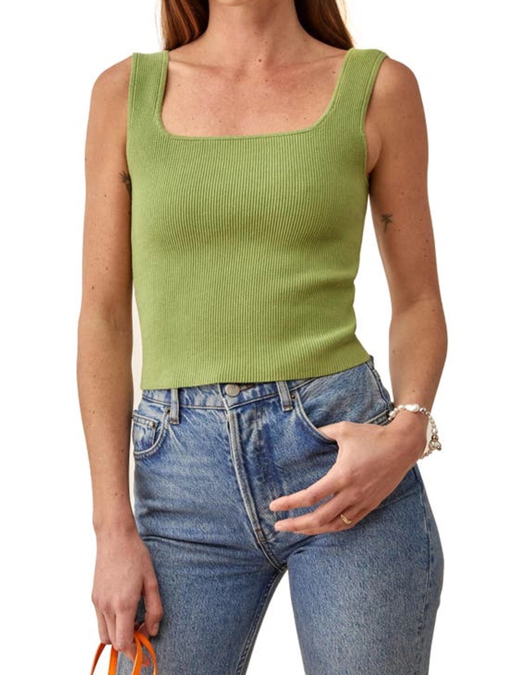Reformation Julia Ribbed Sweater Tank in Avocado Size Small